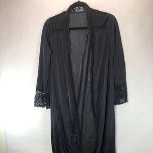 Vintage Olga Long Black Lace Detail Night Gown M/L